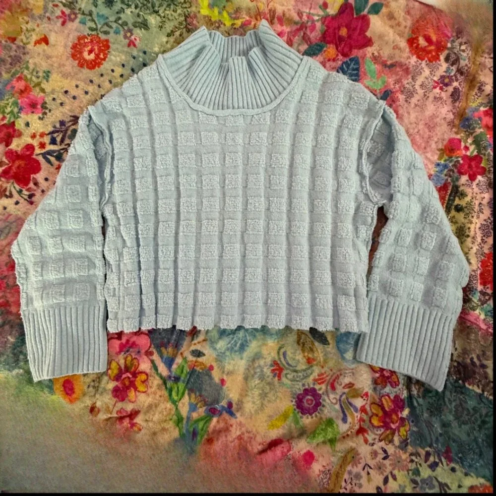 We The Free Soul Searcher Sweater Baby Blue Size Small Petite - Picture 6 of 10